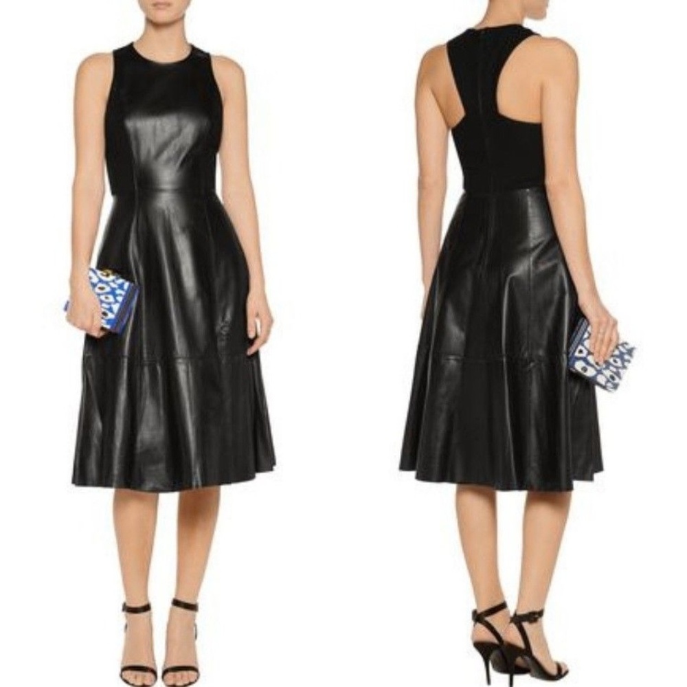 Alice + Olivia Leather & Knit Flare Dress 8 $1348